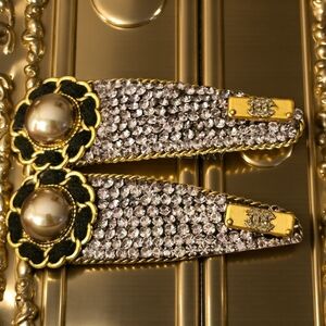 Black And Gold Bling Hair Clip Set
